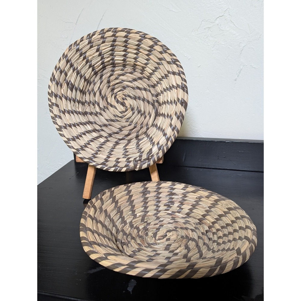 Handwoven Grass Coiled Baskets (Set of 2) Wall‎ Hanging or Table Top